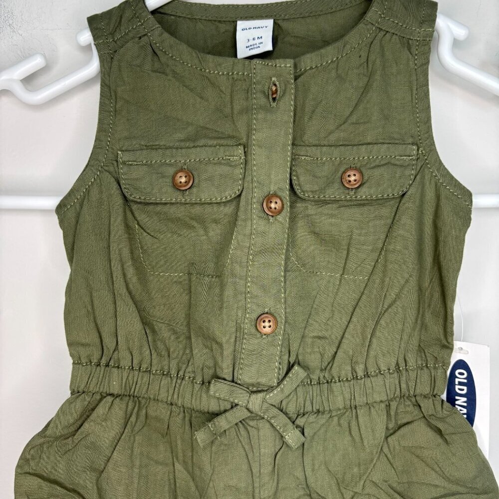 OLD NAVY NEW Short Romper Girls 3-6 Mths Green Sleeveless Pockets 2-17 lb 23-27"
